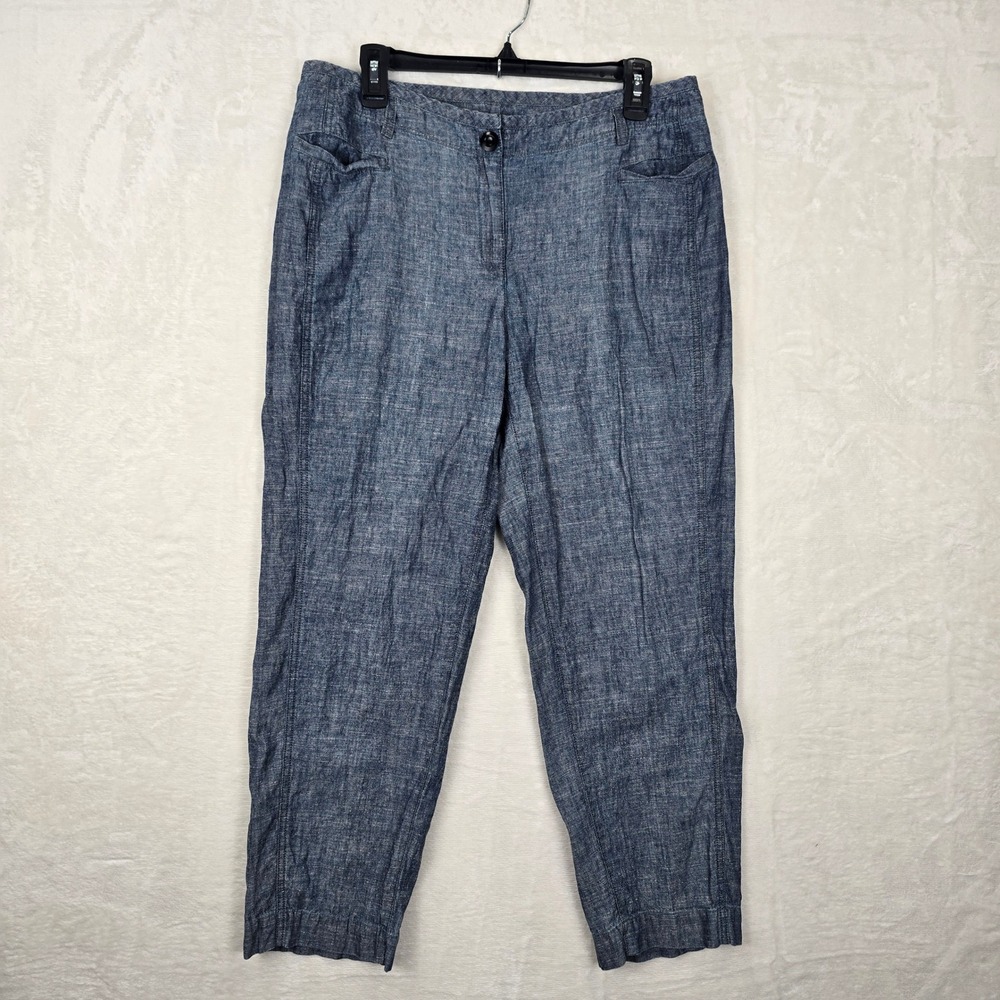 Eileen Fisher Blue Hemp Organic Cotton Cropped Trousers Pants Medium M